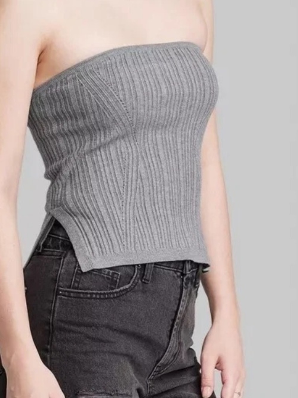 wild fable Gray Ribbed Strapless Tube Top